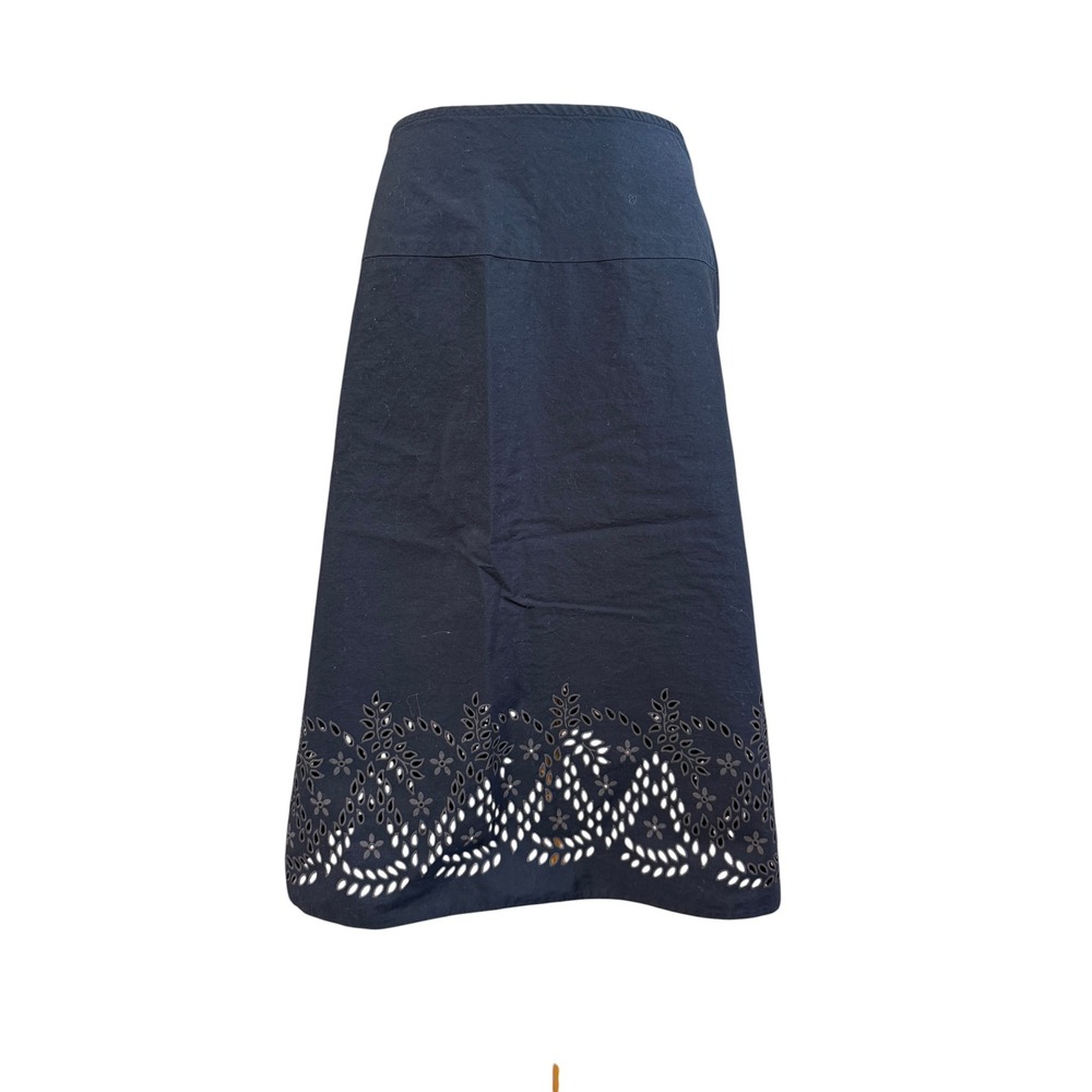 Necessary Objects Black 100% Cotton Eyelet Hem Midi Skirt Size Small USA Made